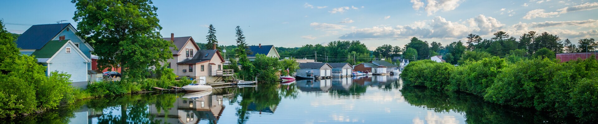Houses along the Winnipesaukee River in Laconia, New Hampshire