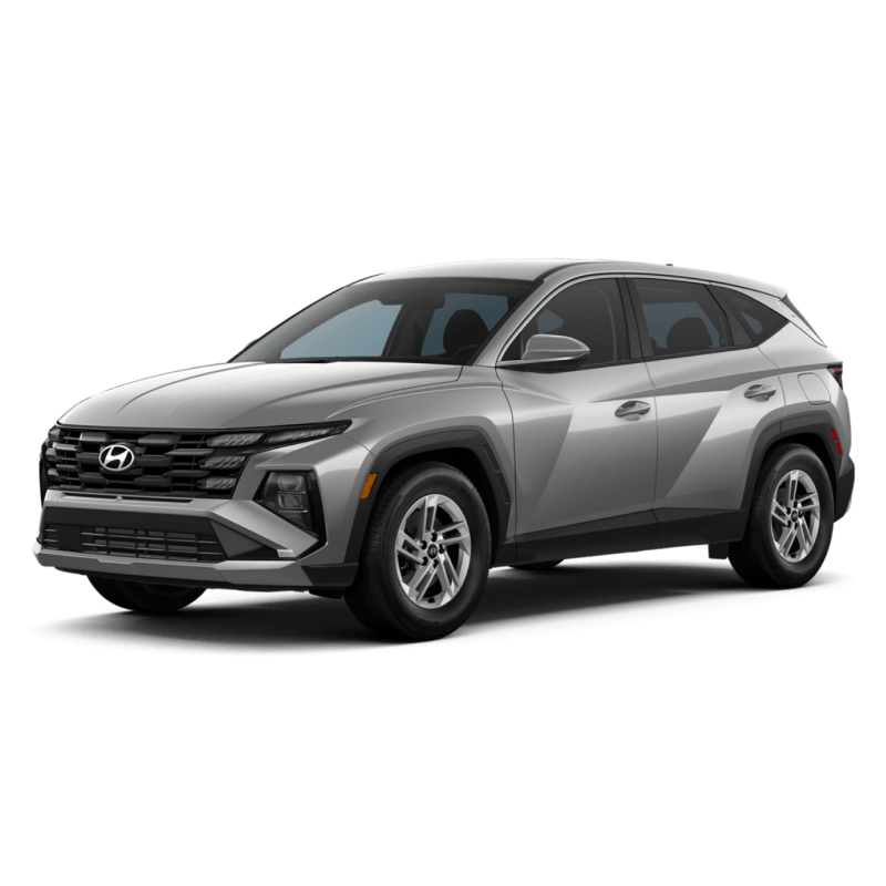 2026 Hyundai TUCSON SE in Shimmering Silver in three-quarter side angle.