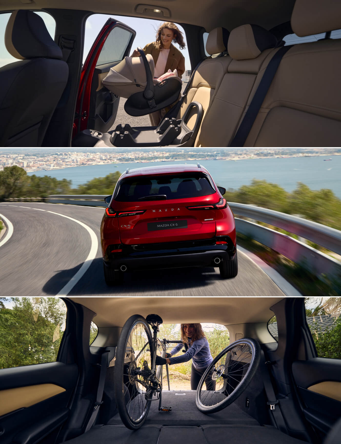 Interior and exterior images of a 2026 Mazda CX-5 in red