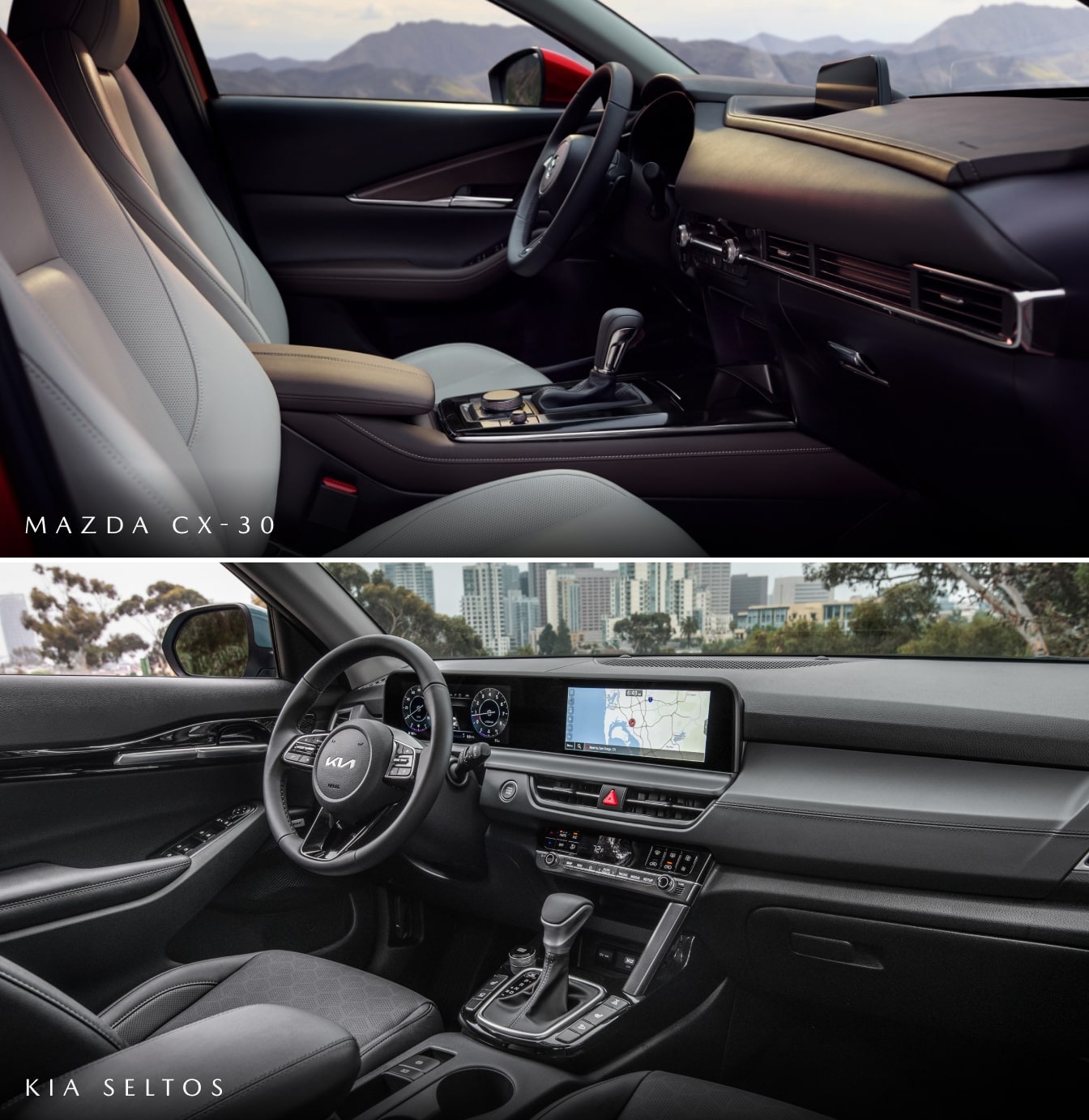 Compare the Mazda CX-30 to Kia Seltos: Safety & Tech