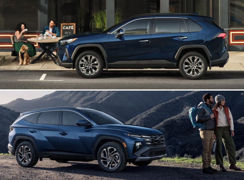 Side profile shots of the Toyota RAV4 and Hyundai Tucson