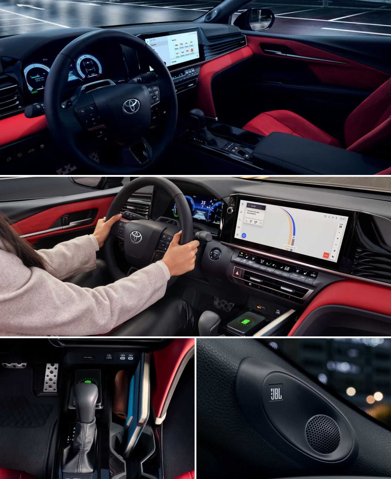 Four-image collage of the interior of a 2026 Toyota Camry