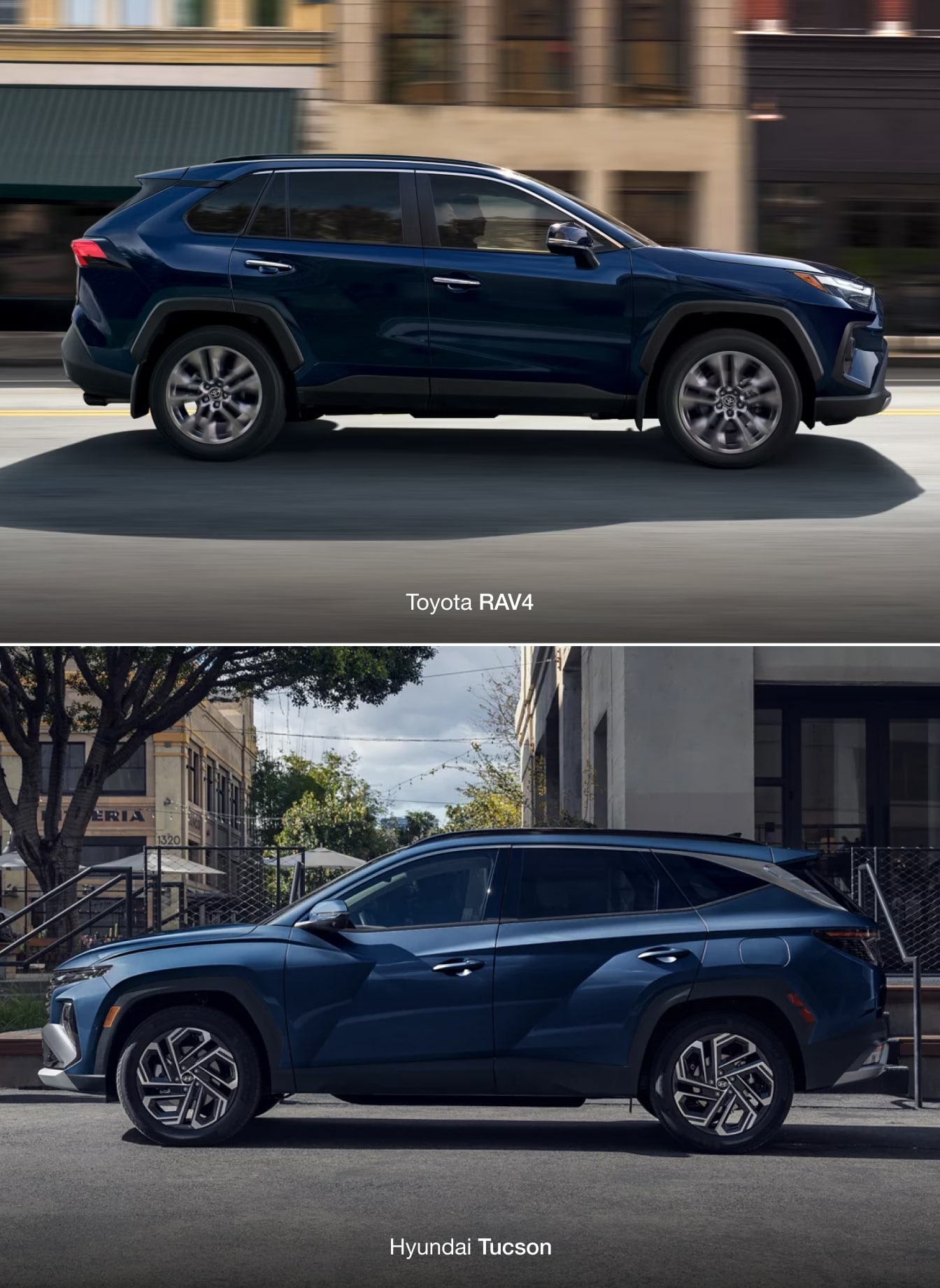 Interior front row of both the Toyota RAV4 and Hyundai Tucson