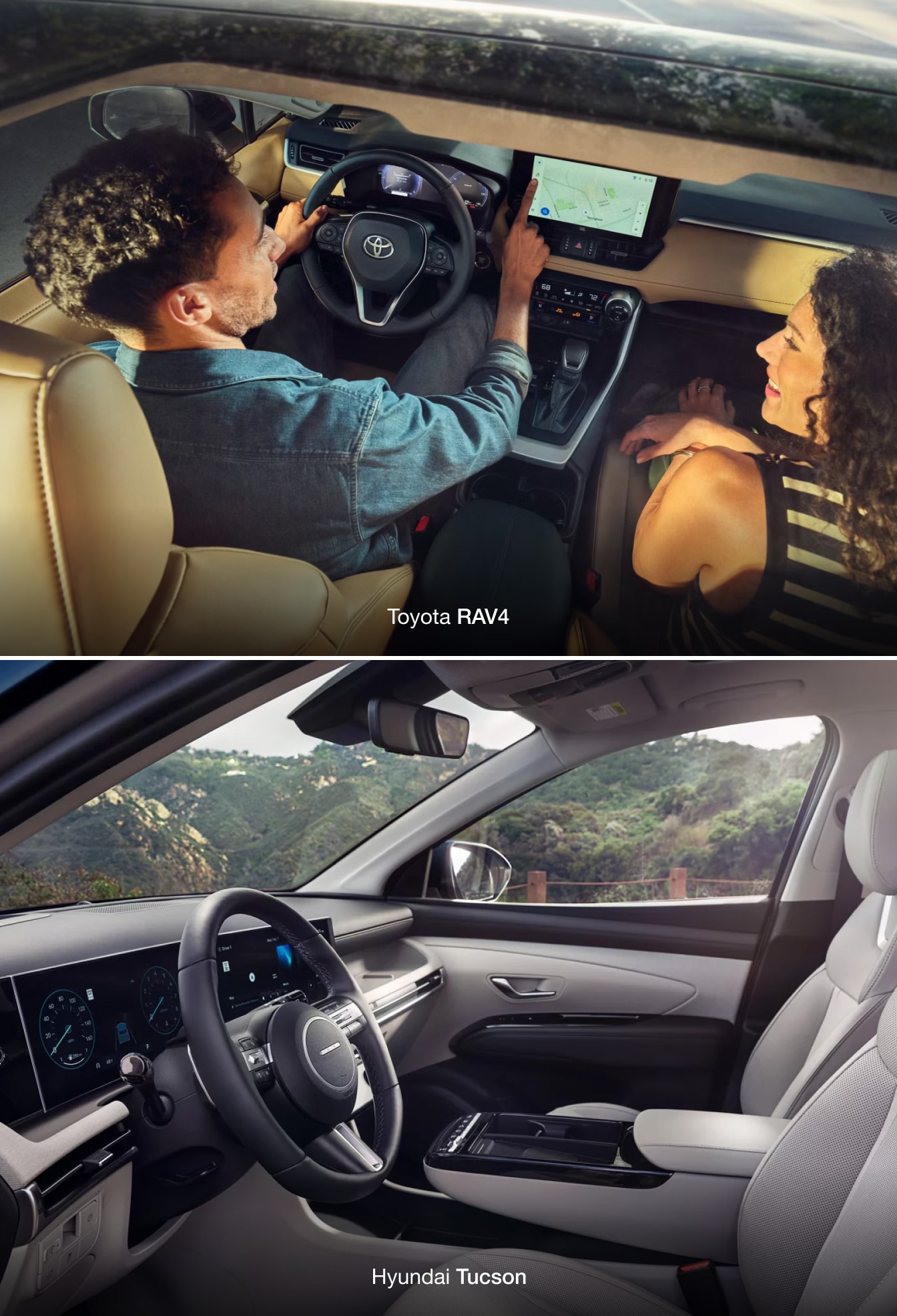 Interior front row of both the Toyota RAV4 and Hyundai Tucson