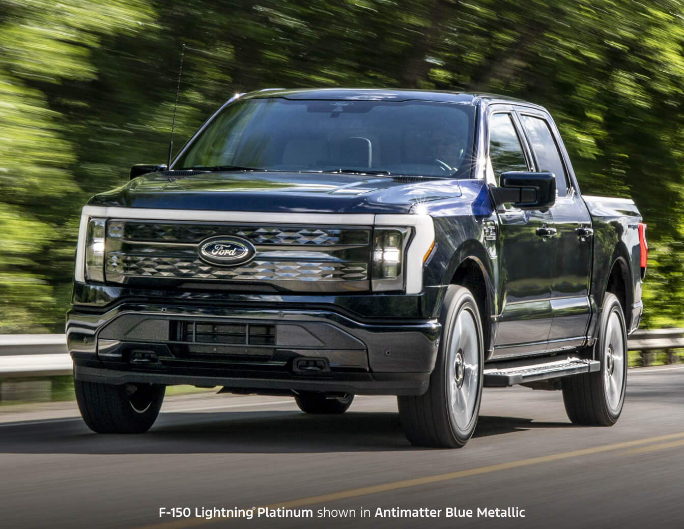 F-150 Lightning Platinum shown in Antimatter Blue Metallic