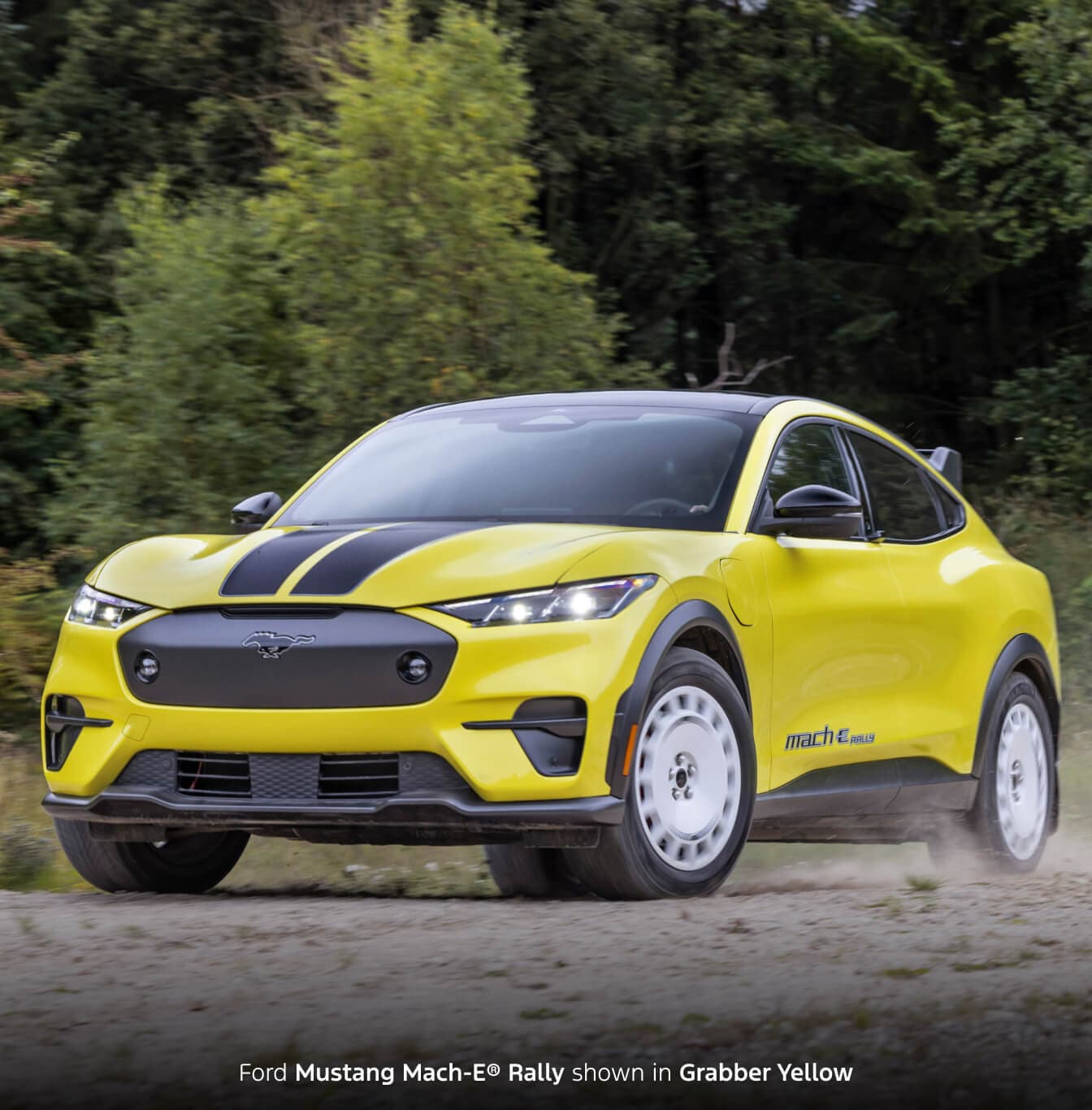 Ford Mustang Mach-E Rally shown in Grabber Yellow