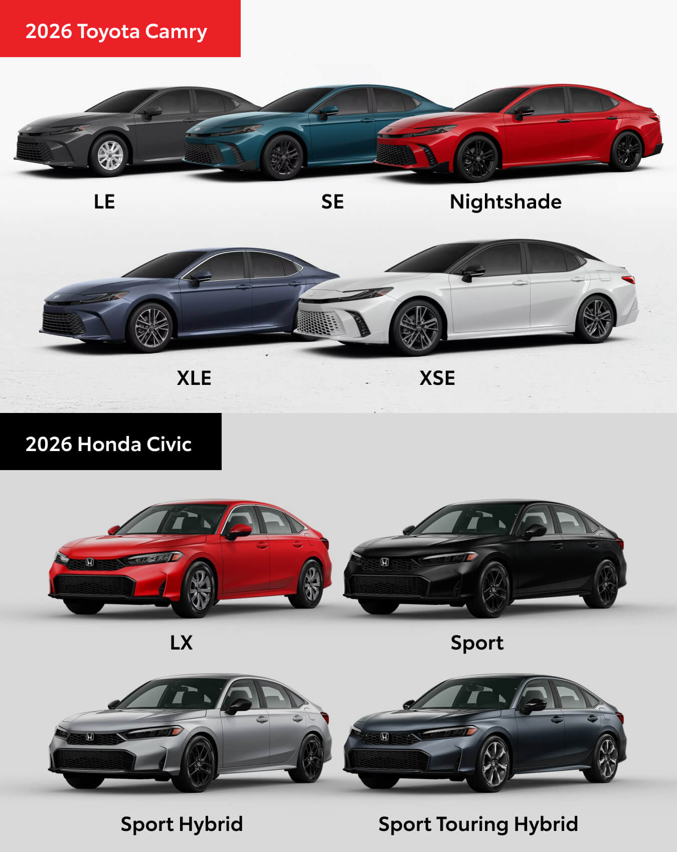 Honda Civic vs. Toyota Camry Trim Levels