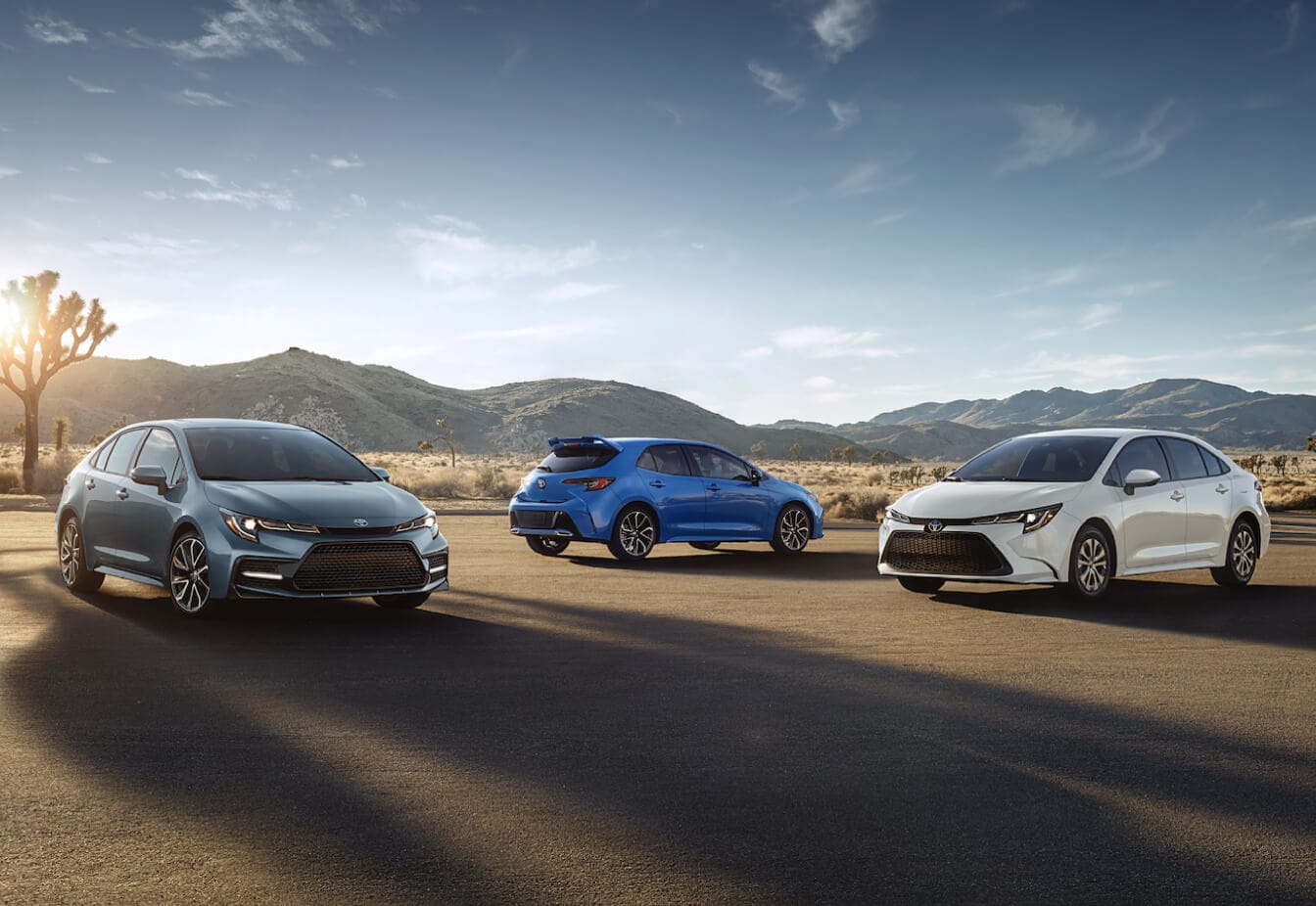 Three Pre-Owned Toyota Vehicles parked in a desert