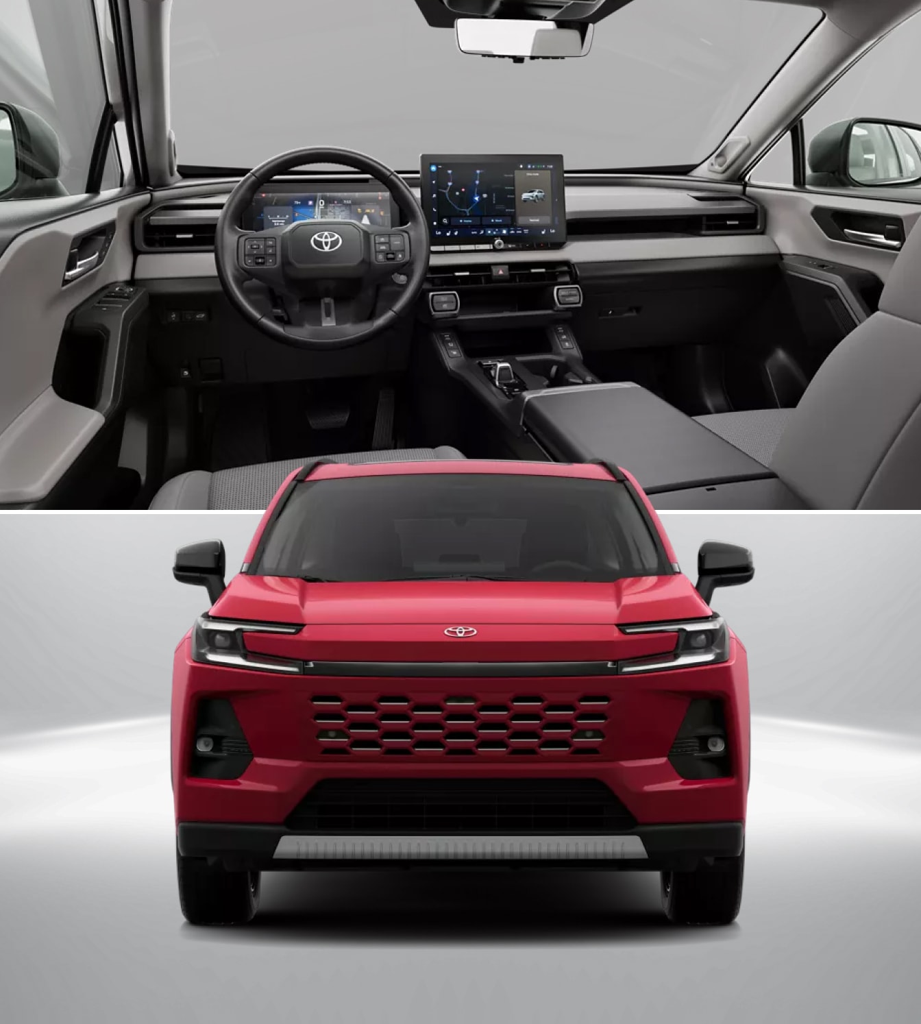 Interior & exterior shots of the 2026 Toyota Limited, exterior in Ruby Flare (red)