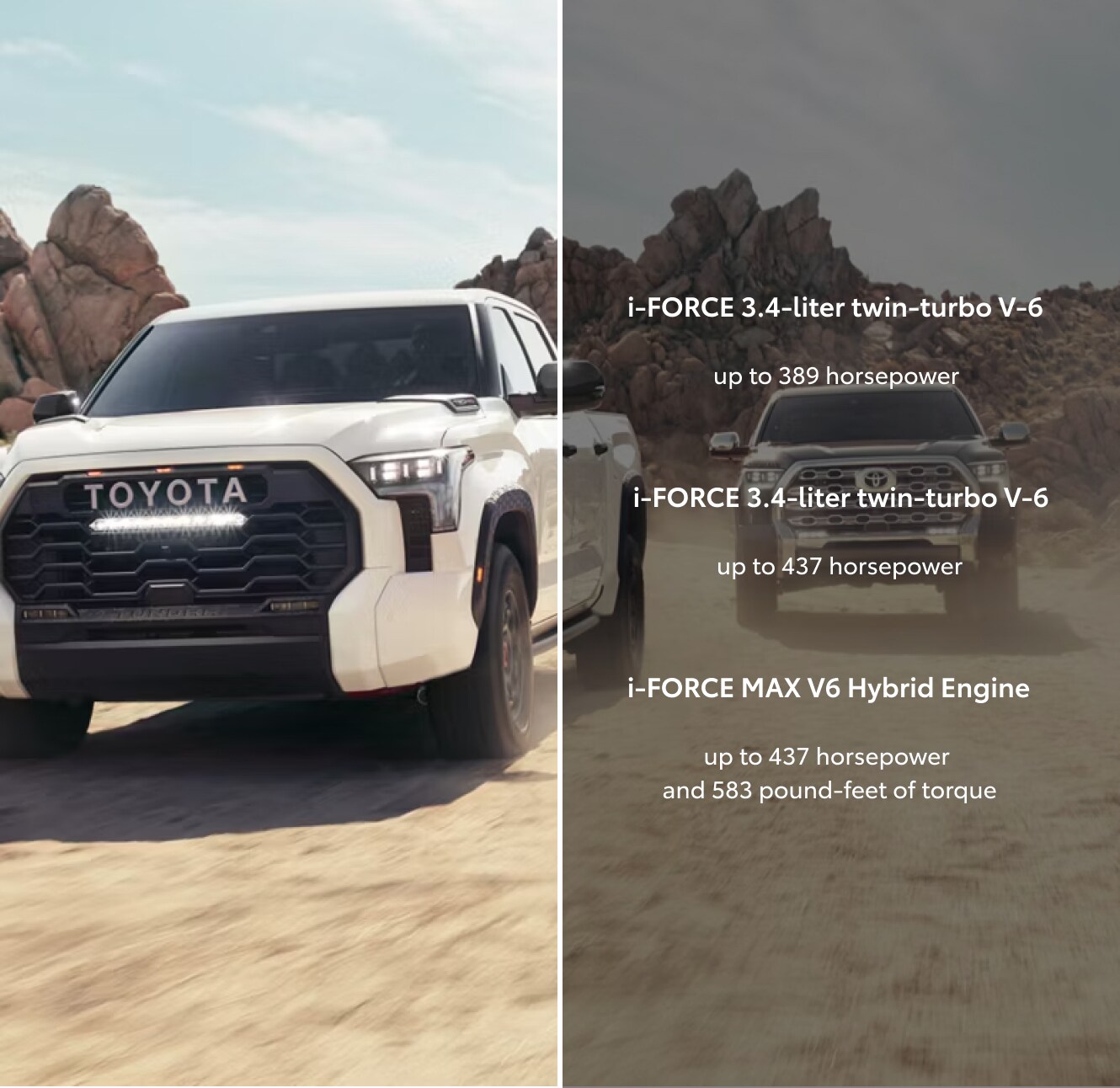 Toyota Tundra Limited CrewMax shown in Magnetic Gray Metallic & a Toyota Tundra TRD Pro CrewMax shown in Ice Cap