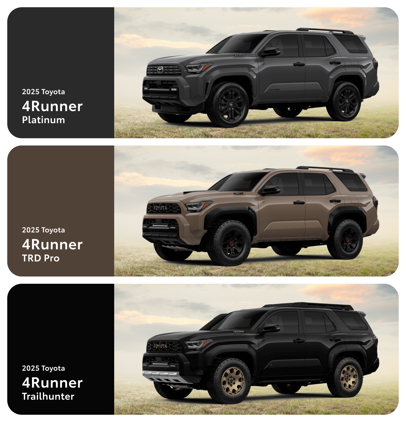 Toyota 4Runner Platinum, Toyota 4Runner TRD Pro & Toyota 4Runner Trailhunter