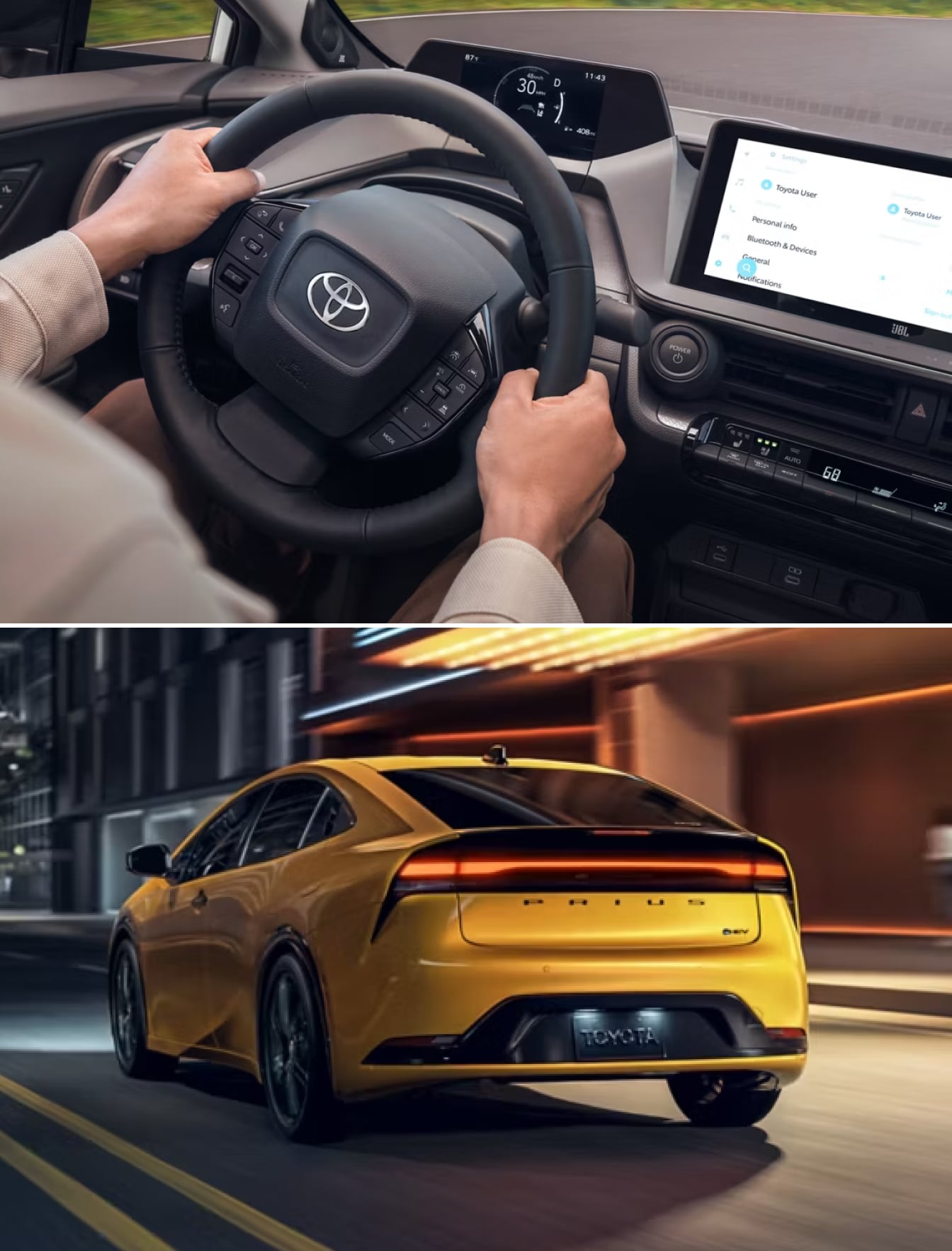 Exterior rear view and interior wheel of the 2026 Toyota Prius Limited AWD