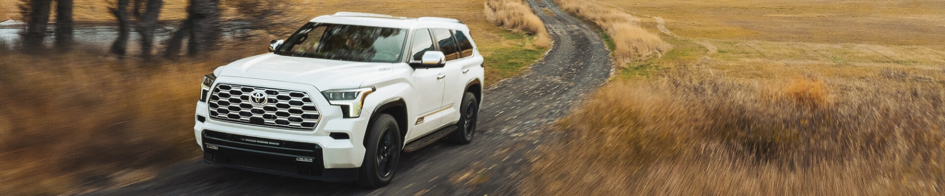 2026 Toyota Sequoia in White driving down a dirt road