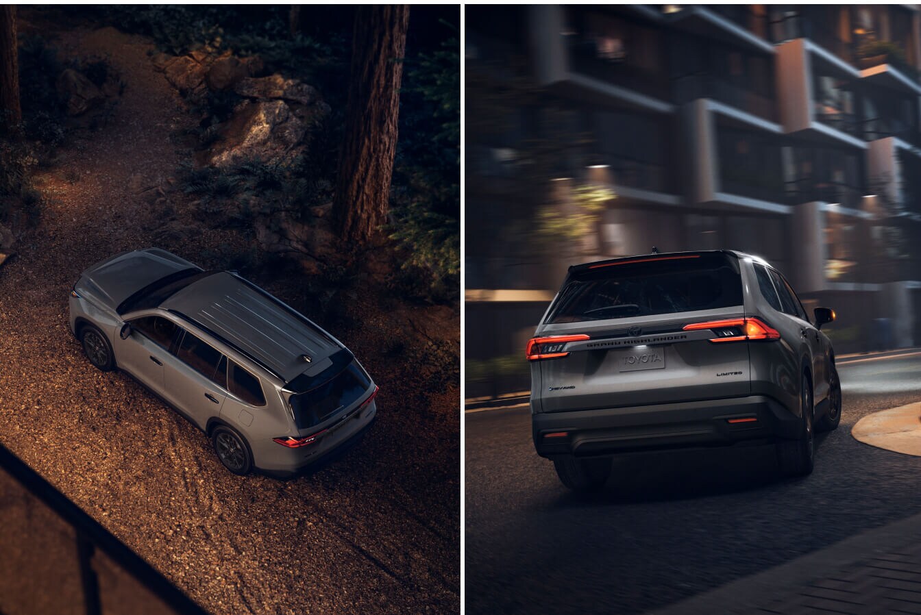 Various angle of the rear of 2026 Toyota Grand Highlander Limited in Grey