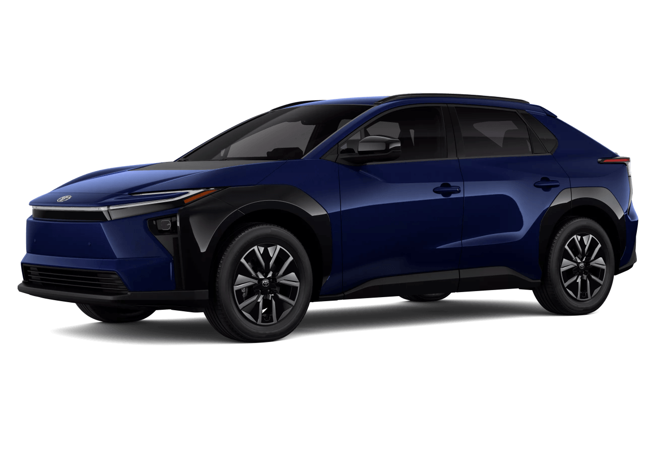 2026 Toyota bZ XLE shown in Blueprint in three quarter angle.