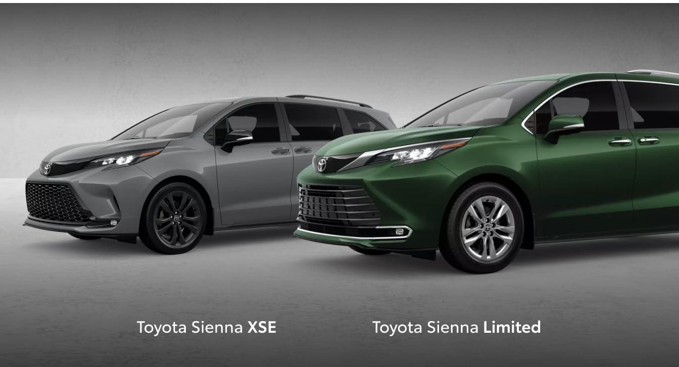 Toyota Sienna XSE in Cement and Toyota Sienna Limited in Cypress.
