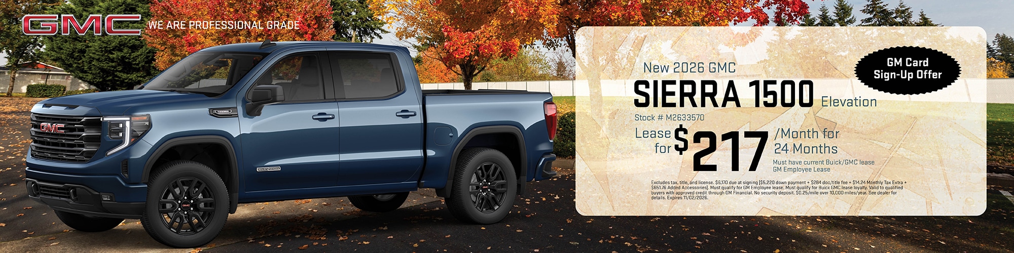 New 2026 GMC Sierra 1500 Lease for $217/mo.