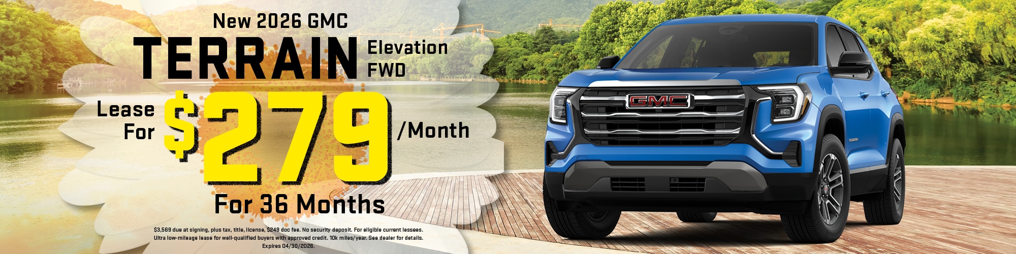 Lease a new 2026 GMC Terrain for $279 per month for 36 months