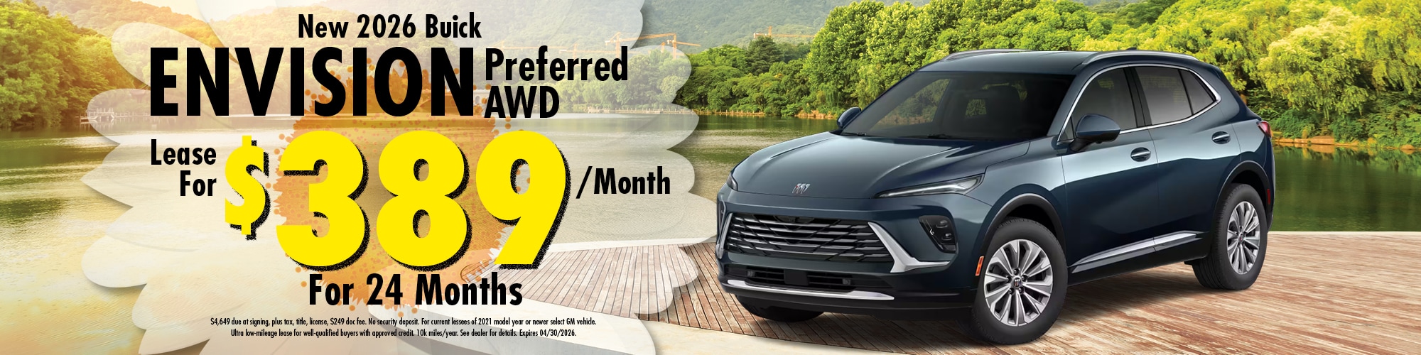 Lease a new 2026 Buick Envision for $389 per month for 24 months.