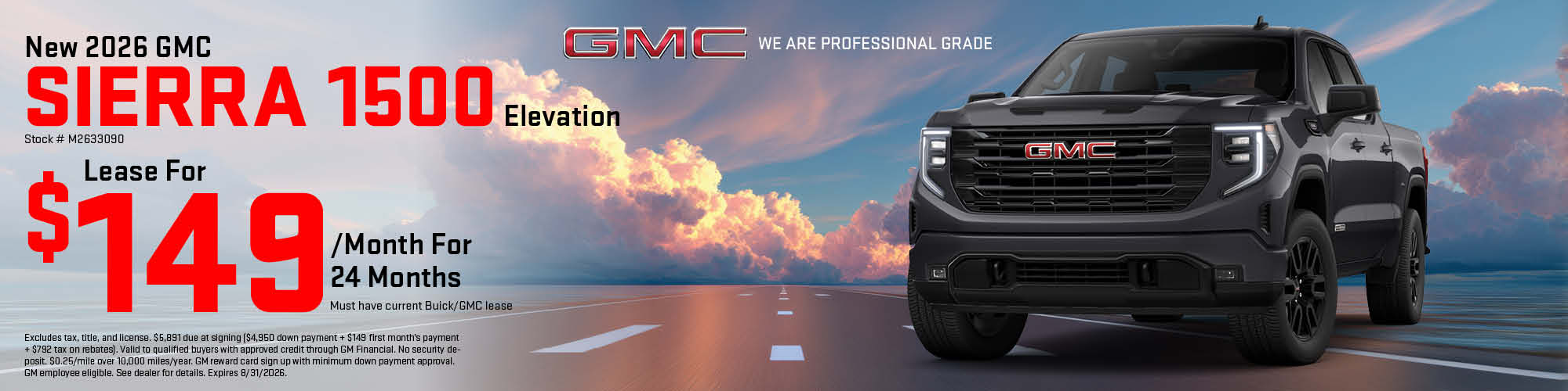 New 2026 GMC Sierra 1500 Lease for $149/mo. for 24 mos.