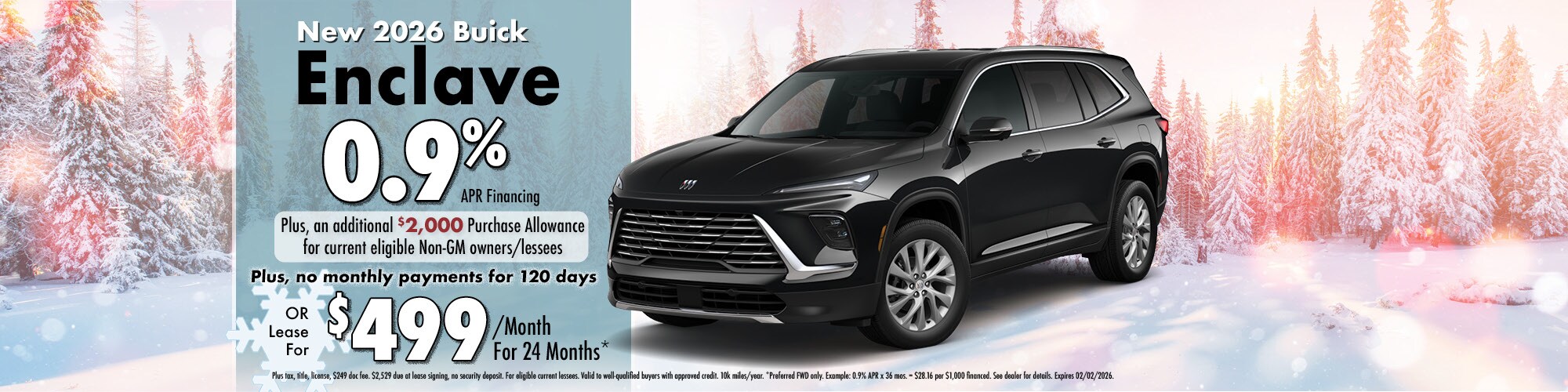 Lease a new 2026 Buick Enclave for $499 per month for 24 months.