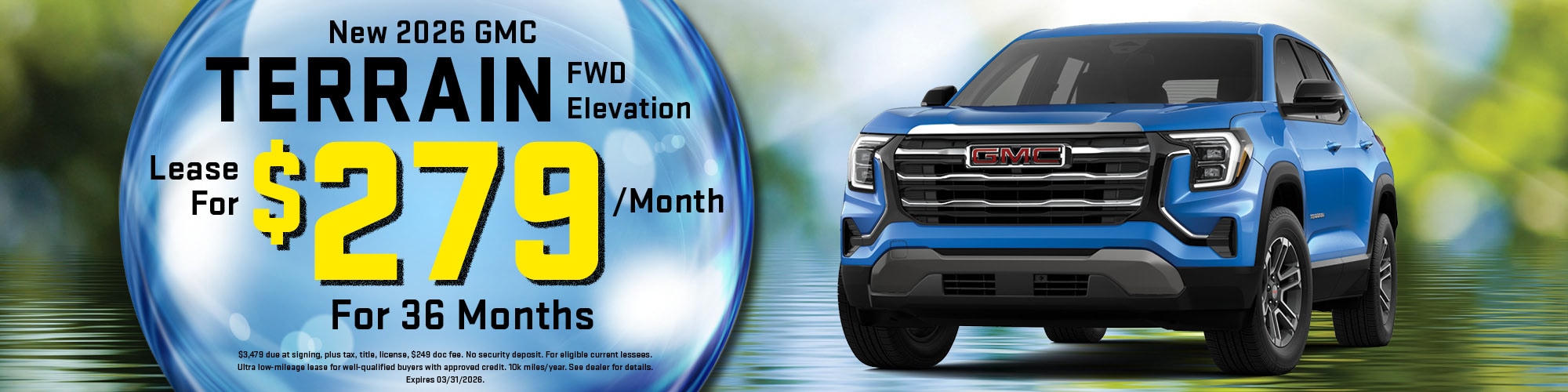 Lease a new 2026 GMC Terrain for $279 per month for 36 months