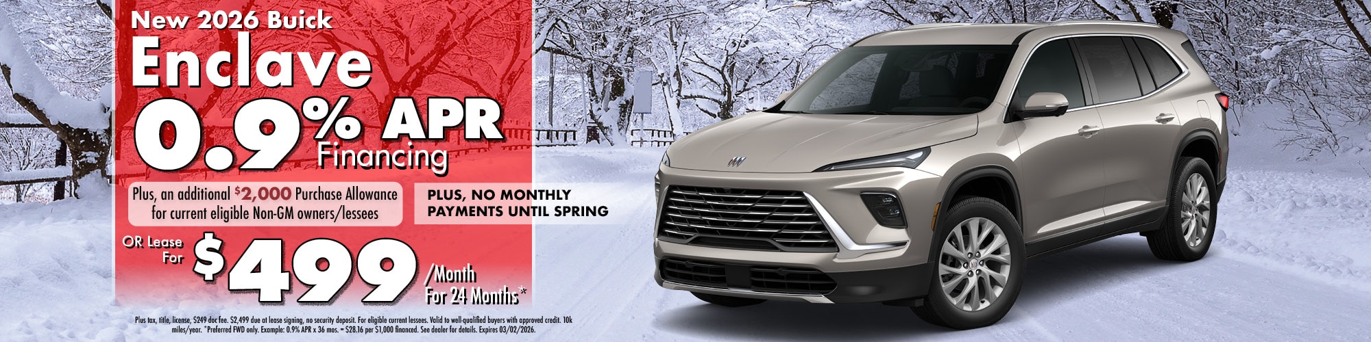 Lease a new 2026 Buick Enclave for $499 per month for 24 months.