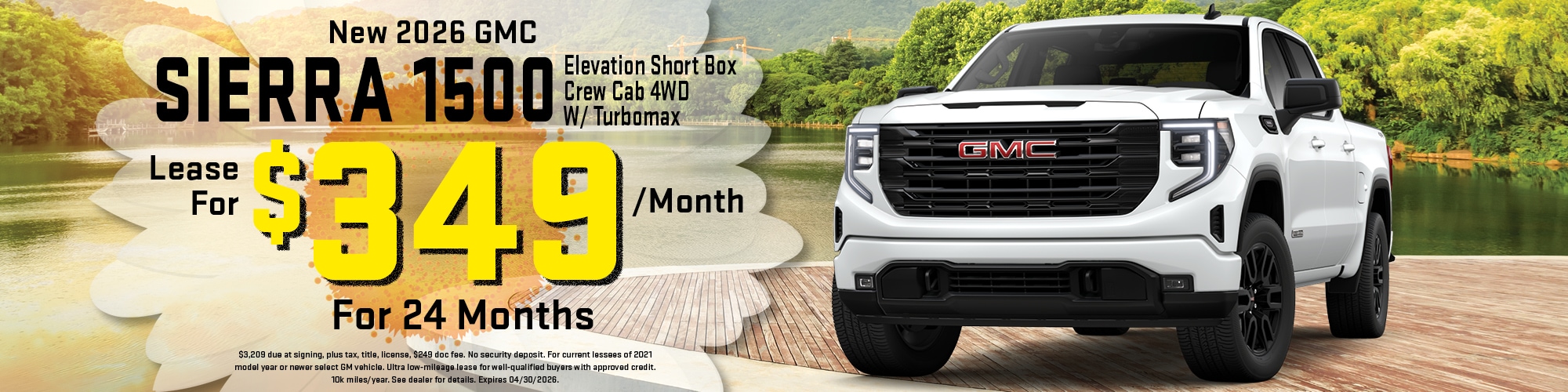 Lease a new 2026 GMC Sierra 1500 for $349 per month for 24 months