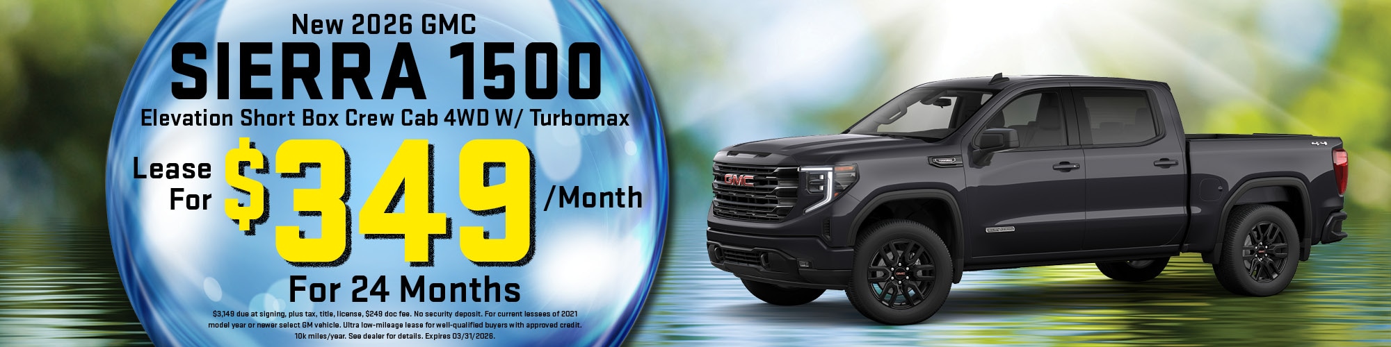 Lease a new 2026 GMC Sierra 1500 for $349 per month for 24 months