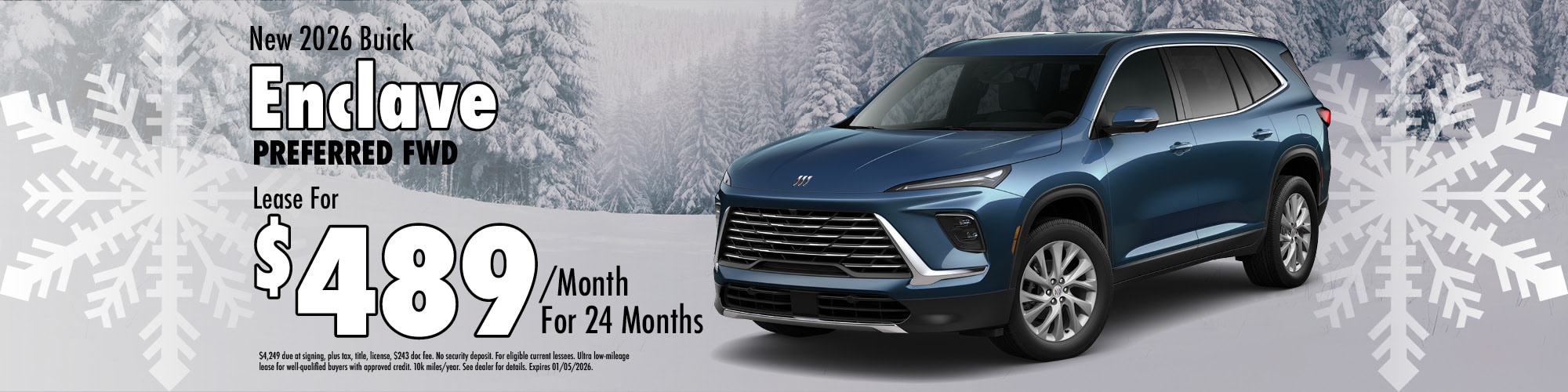 Lease a new 2026 Buick Enclave for $489 per month for 24 months.