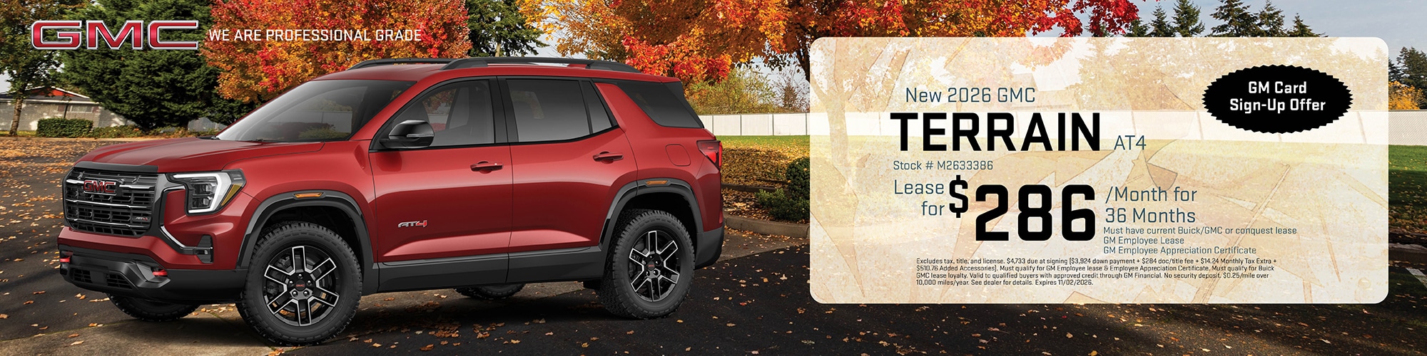 Lease a new 2026 GMC Terrain for $286/mo.