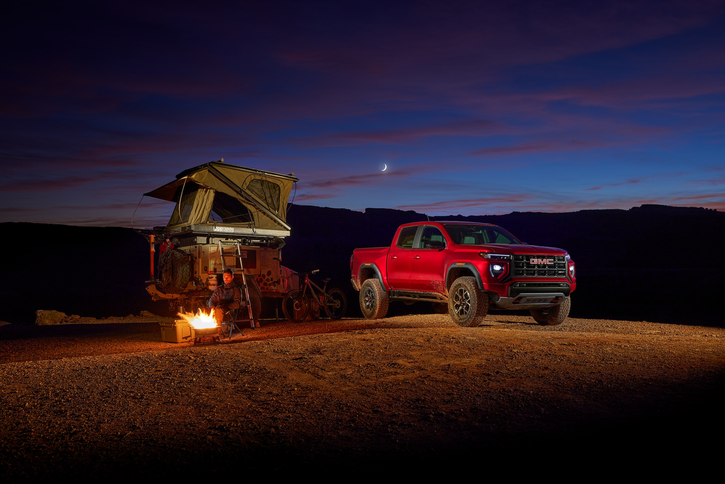  GMC Canyon at campsite with trailer
