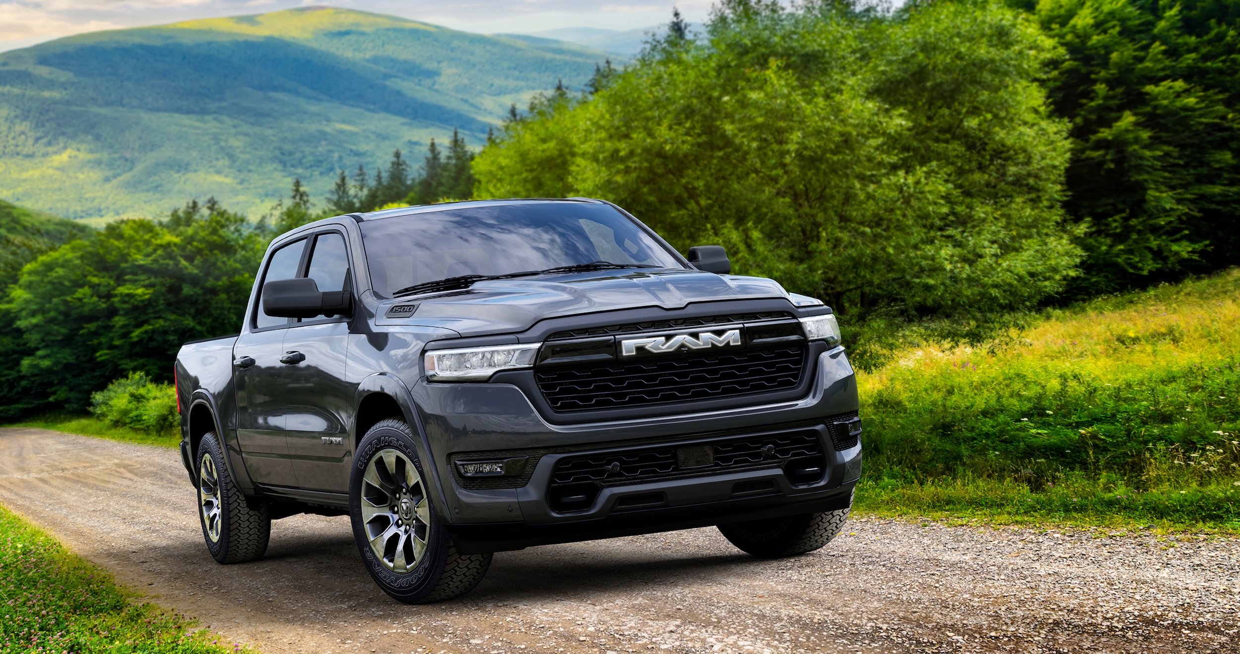 Blue Ram 1500 on dirt road