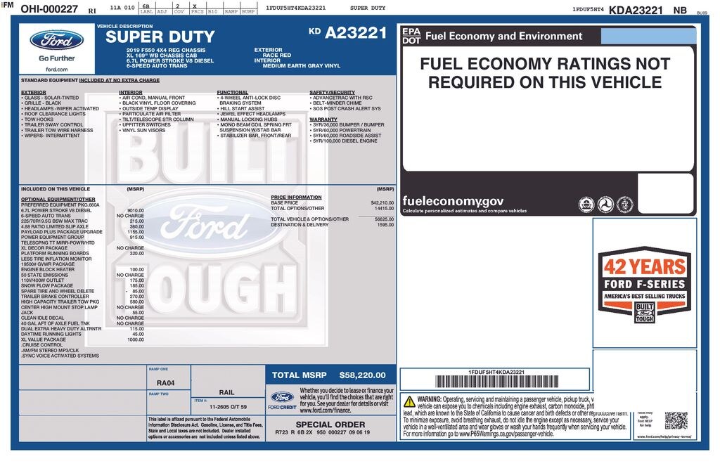 Used 2019 Ford F-550 XL 4/5yd Mason Dump Chassis