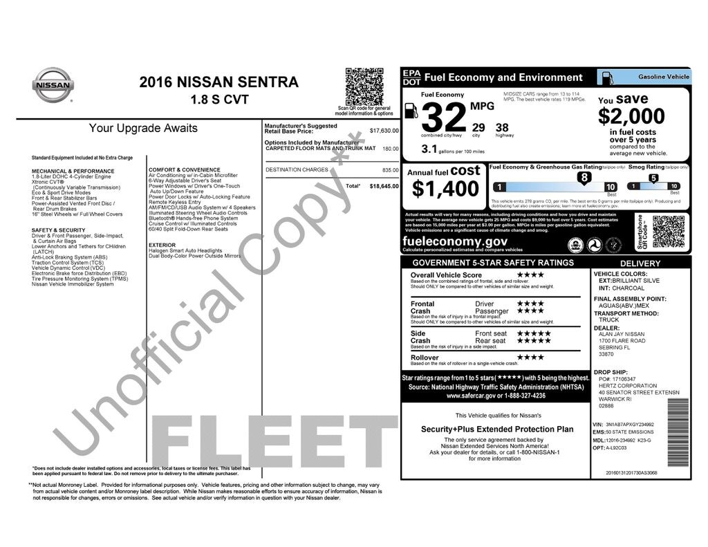 Used 2016 Nissan Sentra S Sedan