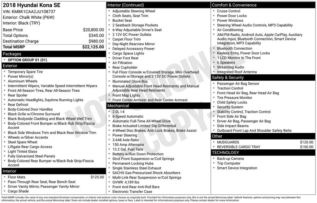 Used 2018 Hyundai Kona SE SUV