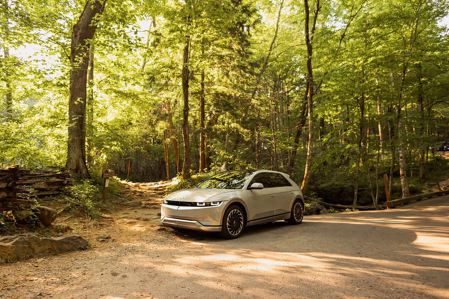 2026 Hyundai IONIQ 5 on dirt road in woods