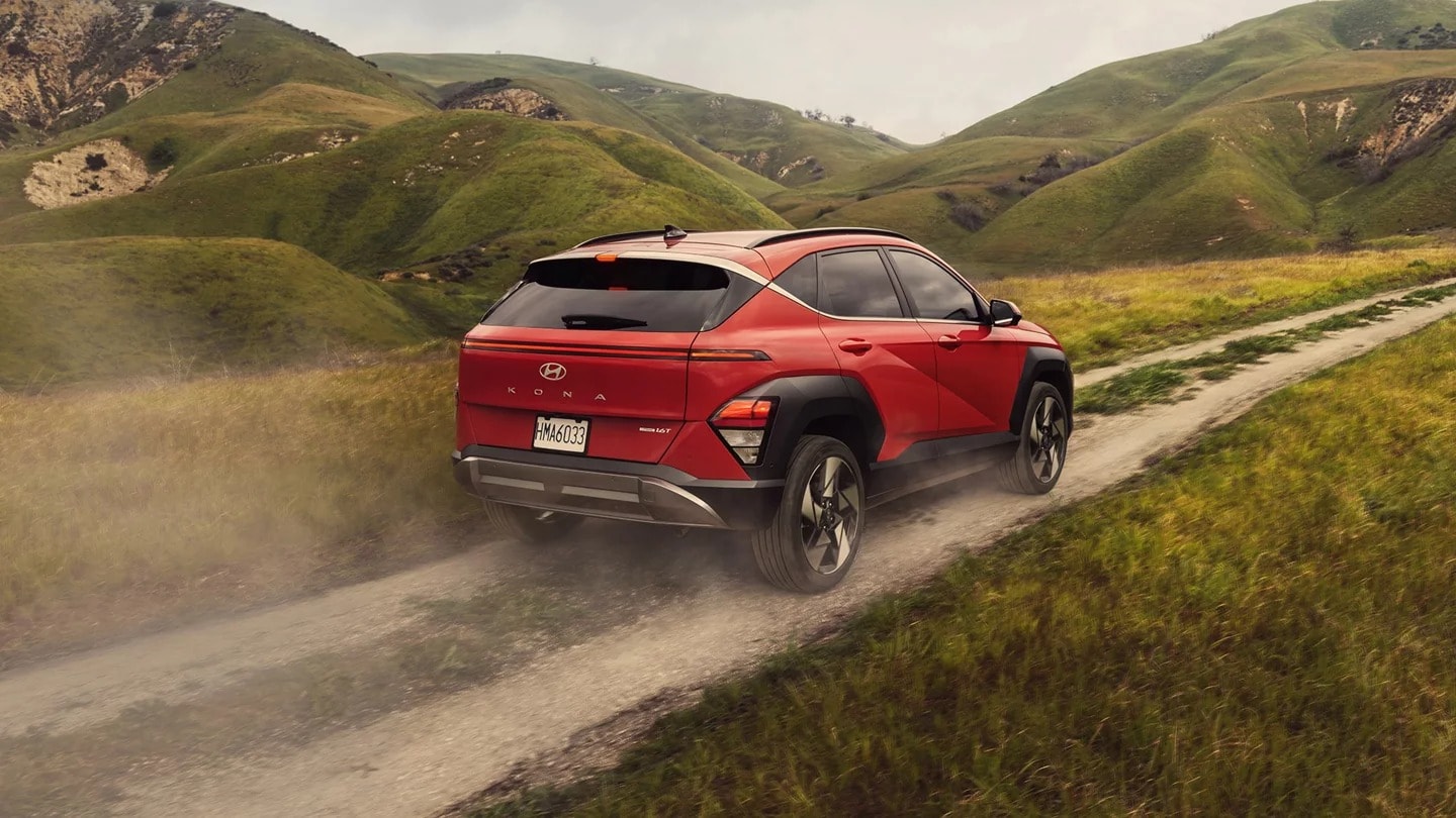 2026 Hyundai Kona driving up dirt trail