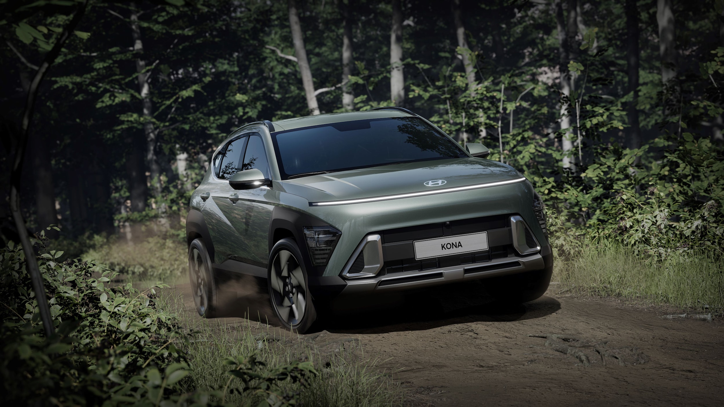 Hyundai Kona driving on muddy road