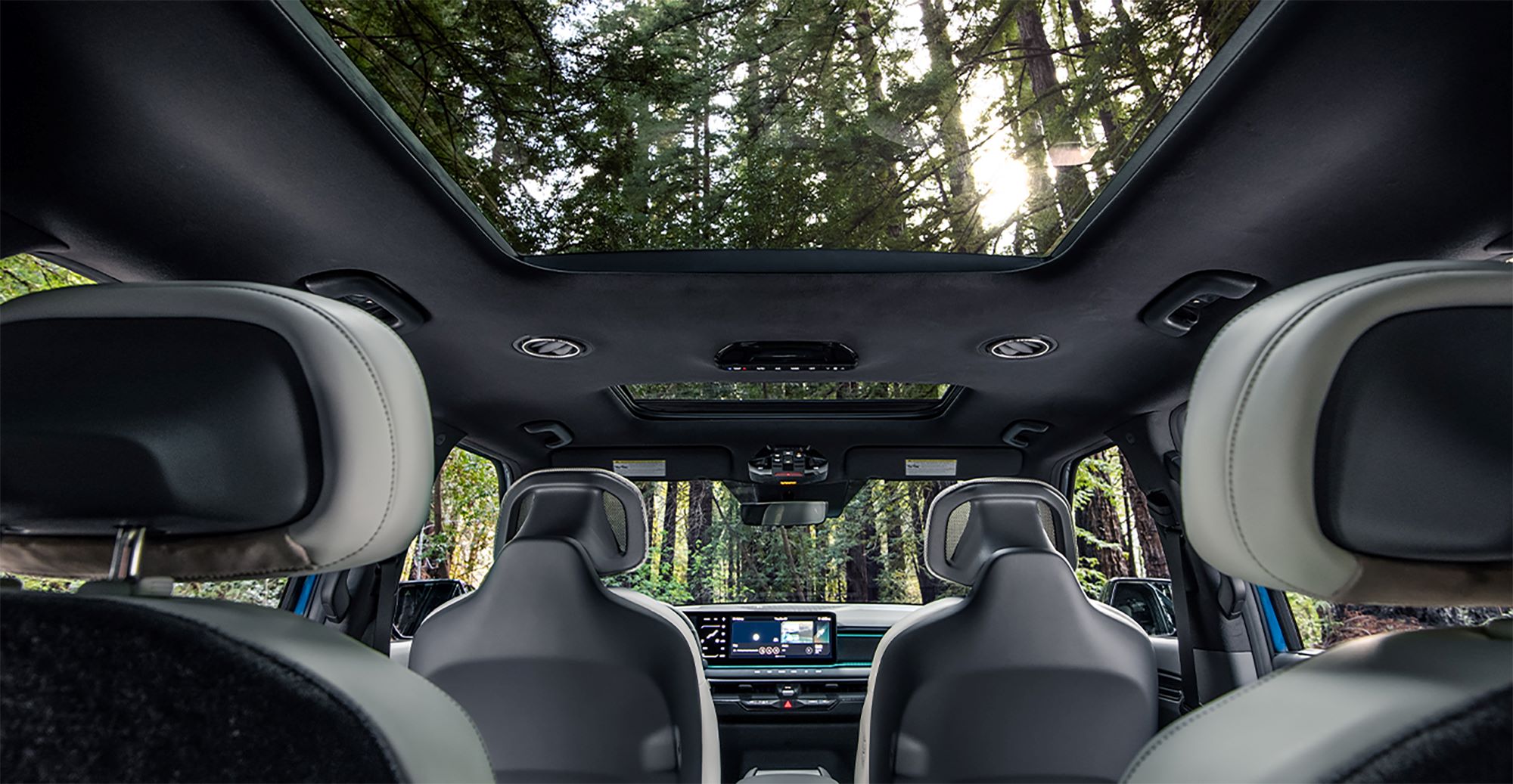 Kia EV9 interior with sunroof and moonroof