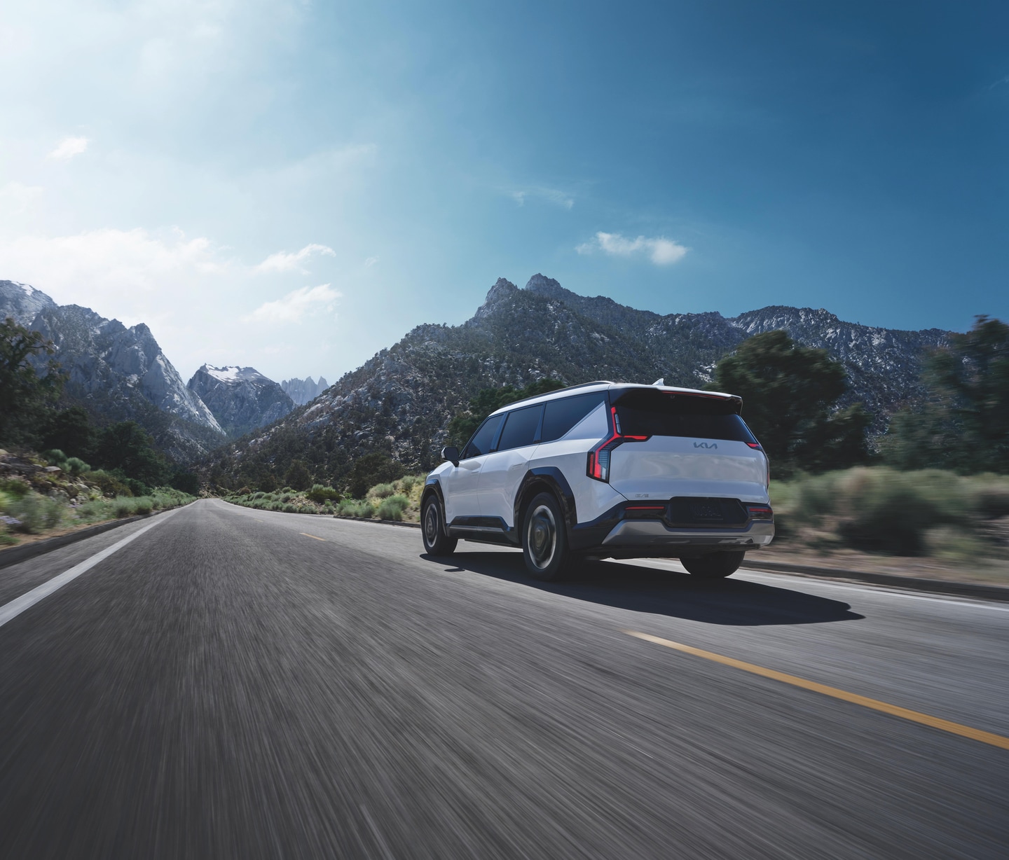  White Kia EV9 on the highway