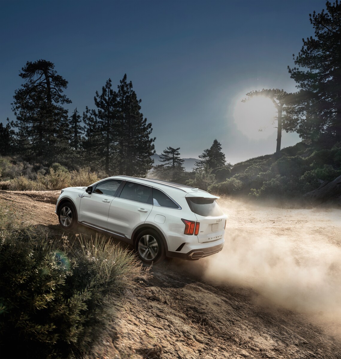 Kia Sorento driving up a dirt trail