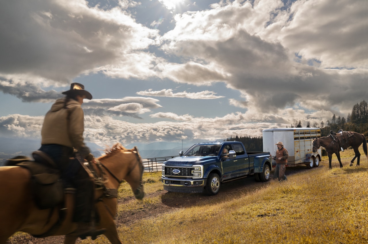 Ford F-250 towing a horse trailer