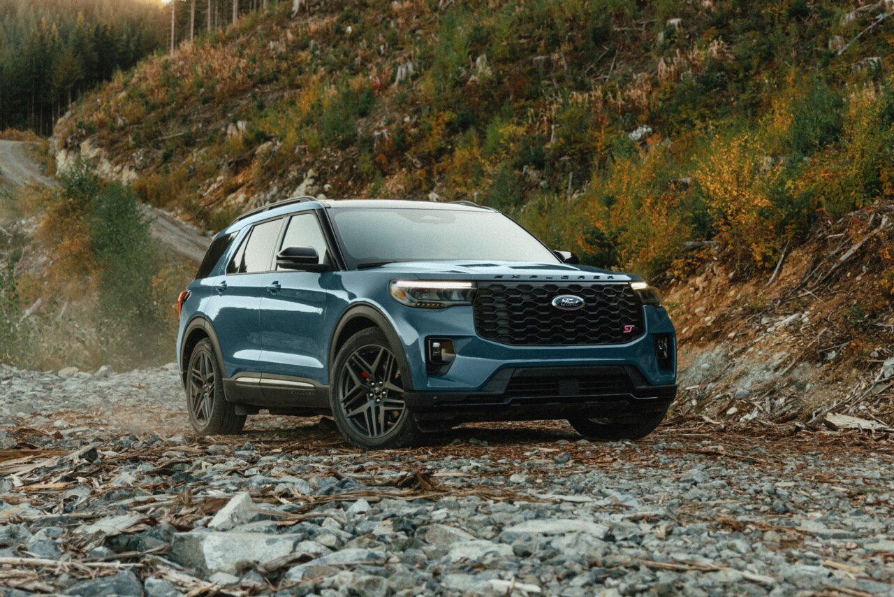Ford Explorer driving on rocky trail