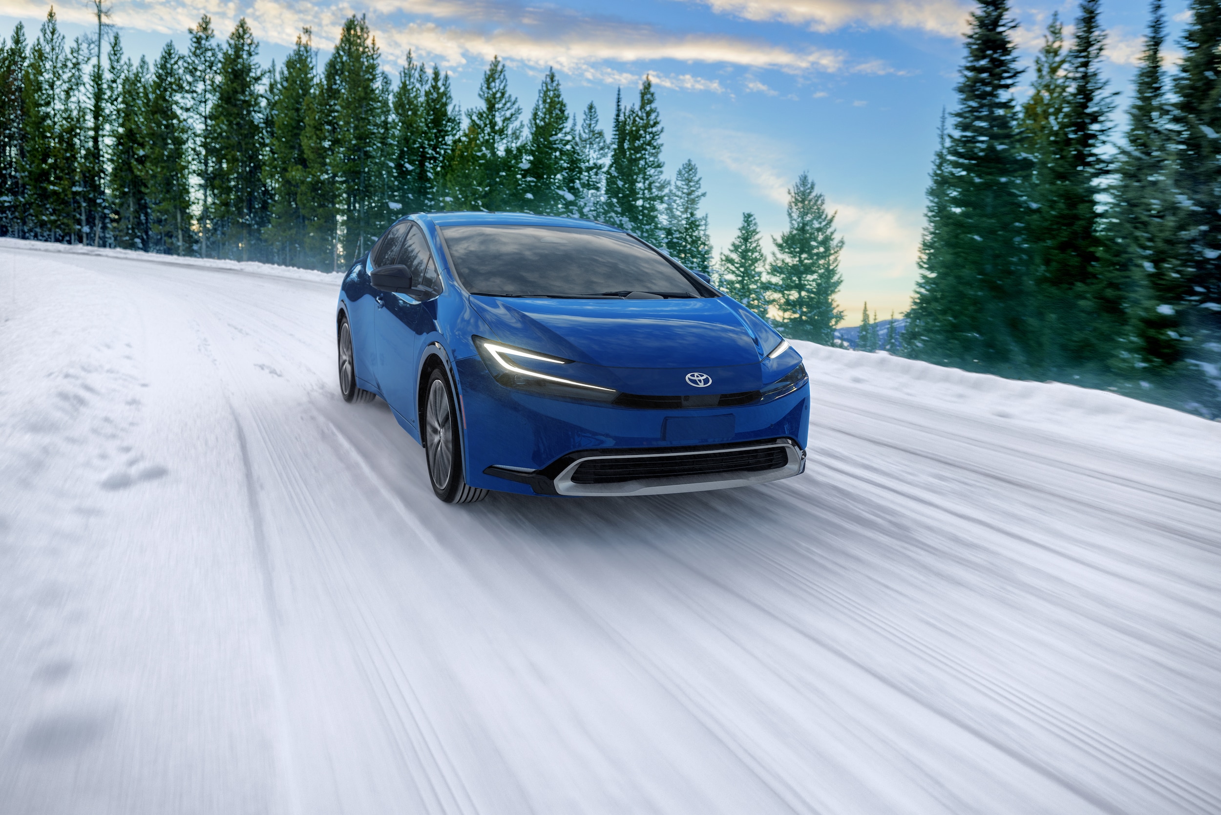  2026 Prius Plug-In Hybrid driving in snow