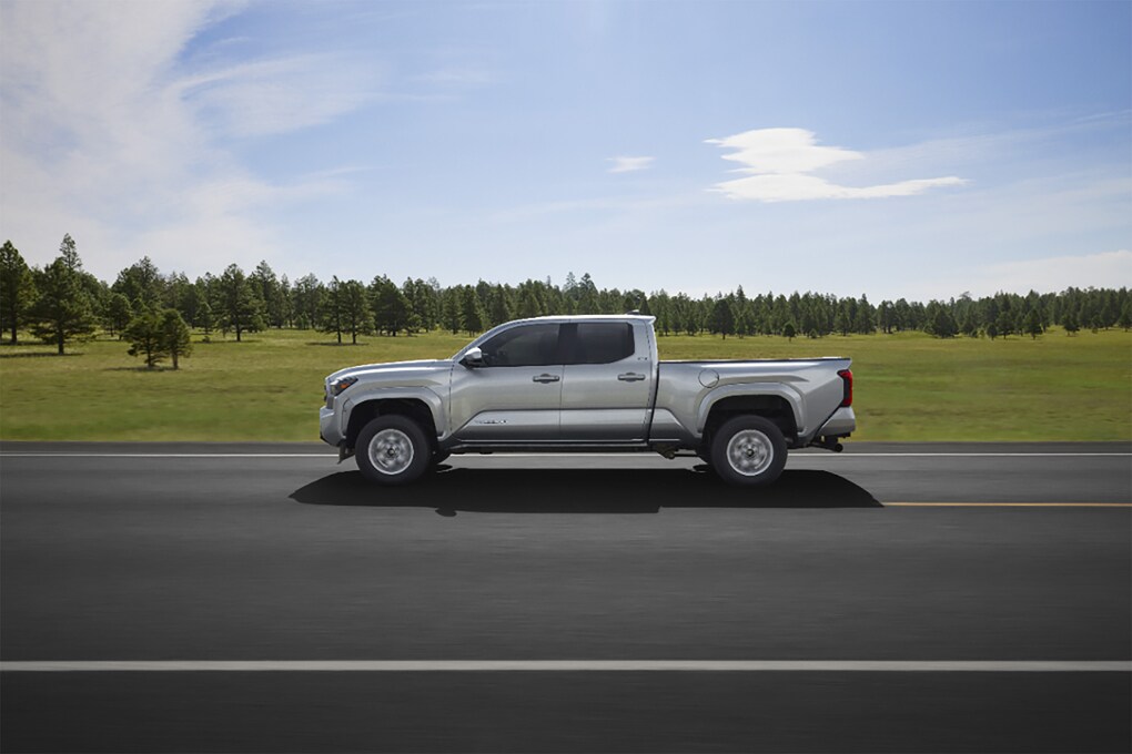 Silver Toyota Tacoma on the highway