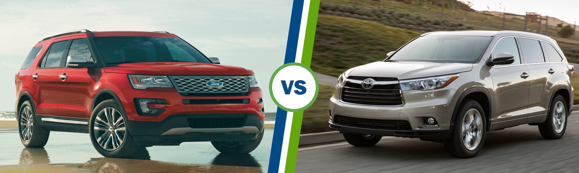 2016 Ford Explorer and Toyota Highlander front view