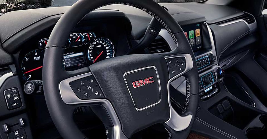 GMC Yukon Black Interior Steering Wheel View