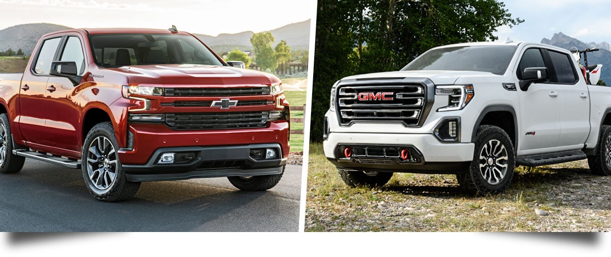 2020 Chevy silverado and 2020 GMC Sierra side by side