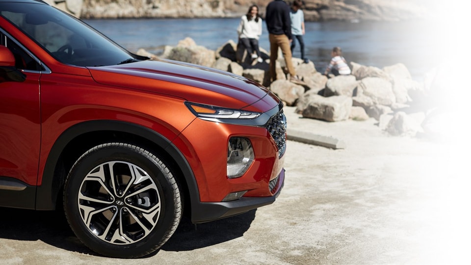 Orange 2020 Hyundai Santa Fe LED Headlights and grill